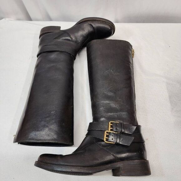 J. Crew Womens 6.5 Black Leathr Side Zipper Double Buckle Riding Boots - Picture 8 of 14